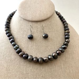 Purple Fresh Water Pearl Necklace and Earring Set 17”